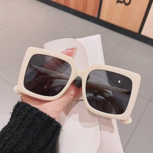 Free Shipping Vintage Beige Oversize Sunglasses For Ladies Luxury Brand Big Frame Women Sun Glasses 2021 Cute Fashion Shades