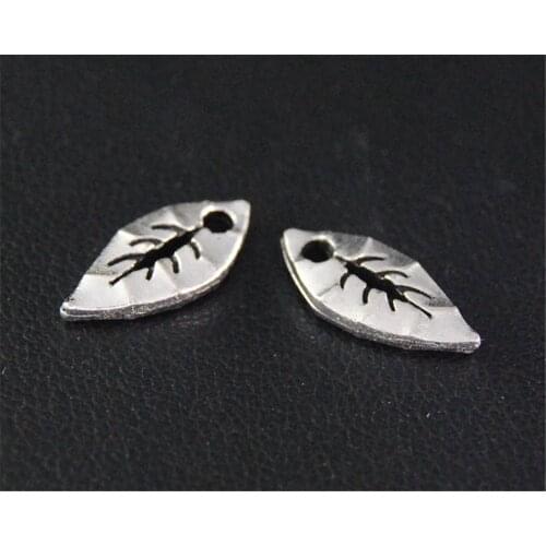 50pcs Silver Color Metal Mini Leaf Charm Pendant DIY Necklace Bracelet Bangle Findings 14x7mm A2130