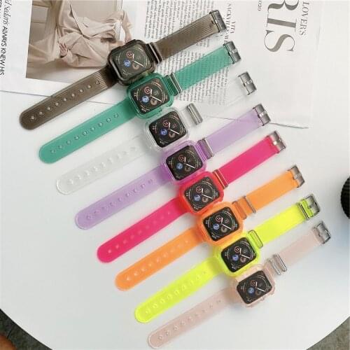 Transparent Case band for Apple Watch 40 44MM Strap Buckle Silicine Watch Bands for iWatch Series 6 5 4 3 2 1 SE 38 42 MM