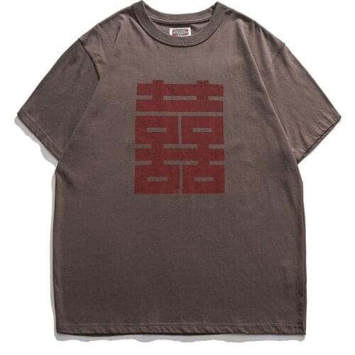 RS-2166 T-Shirt Men Chinese Style Retro Chic Youth Fashion High Quality Oversize Drop Shoulder Loose Printing Short Sleeve Tees