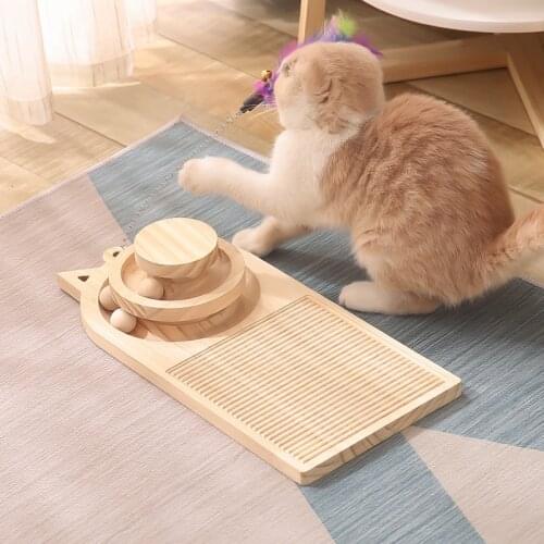 Solid Wooden Pet Cats Toys Scratchers Loop Track with Wooden Balls Two-layer Scraper Board Funny Cat SuppliesTurntable D5052