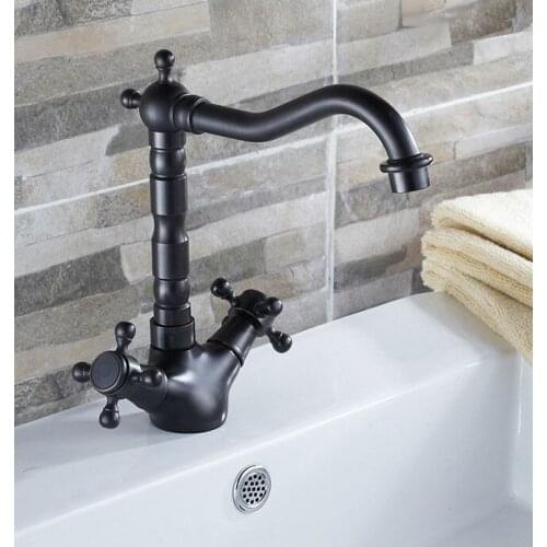 Kitchen Wet Bar Bathroom Vessel Sink Faucet Black Oil Rubbed Bronze Two Cross Handles Swivel Spout Mixer Tap Single Hole msf076