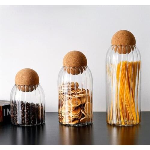 Glass Storage Bottle Transparent Lead-Free Seasoning Can Round Cork Tea Coffee Grains Sealed Tank Kitchen Container