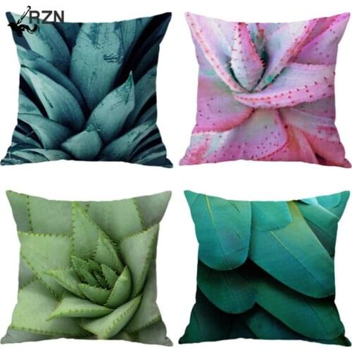 Tropical Plants Succulents Cotton Linen Pillow Case Home Decorative Pillow Cushion Cover Green Leaves Car Sofa Throw Pillow Case