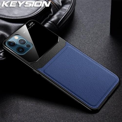 KEYSION Shockproof Case for iPhone 12 Pro Max PU Leather Glass Phone Back Cover for iPhone 12 mini 11 Pro XS Max SE 2020 7 Plus
