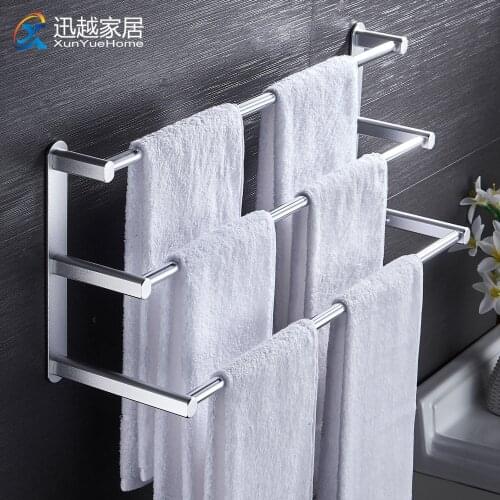 Towel Rack Hanger Wall Punch-Free 40-60cm Shower Bar Bright Silver Aluminum Holder Organizer Storage Shelf Bathroom Accessories