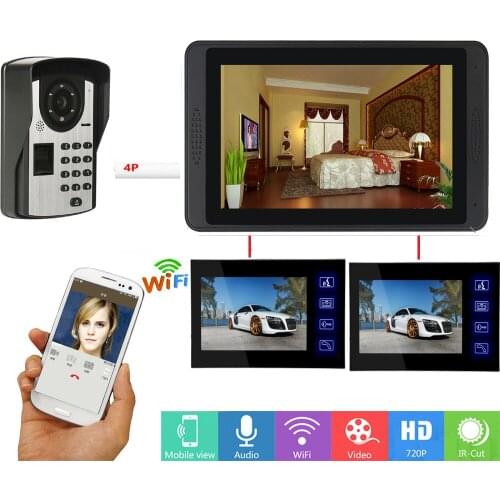 7 Inch wired wifi Video Door Phone Doorbell Intercom Kit 3Indoor Monitor 1 Outdoor Camera Night Vision Hands-free Call