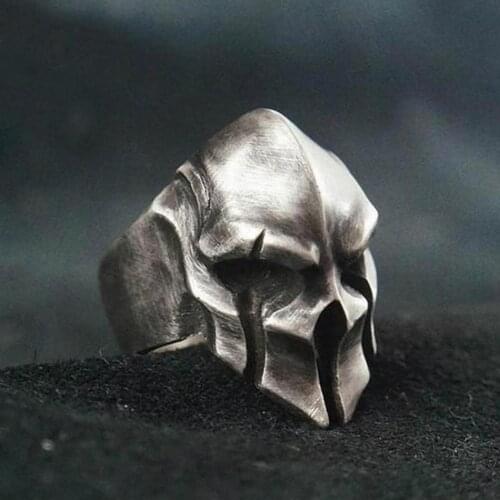 Vintage Punk Style Silver Color Skull Sparta Mask Men Alloy Biker Rings Lr1205
