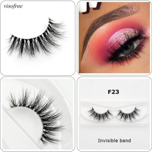 Visofree Mink Eyelashes Clear Band Eye Lashes Crisscross Transparent Band False Eyelashes Handmade Dramatic Lashes Upper Lash