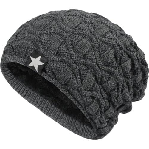 2021 Korean Style Knitted Woolen Cap Winter Fleece-Lined Warm Five-Pointed Star Mens and Womens Outdoor Hat