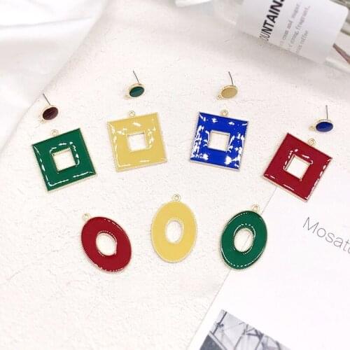 Diy jewelry drip oil alloy geometric shape oval square hit color earrings accessories accessories