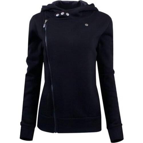 2020 Women hoodies sweatshirt new European casual autumn winter fleece incline zipper metal button warm hooded coat S4429