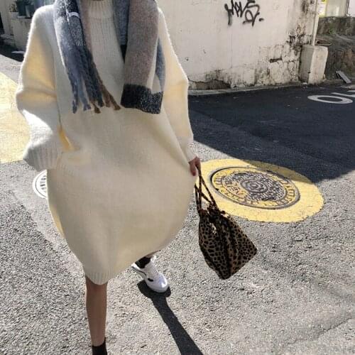 2020 O neck new GREY Warm Sweater Women Dress Winter Long Sweater Knitted Dresses loose Maxi Oversize Lady Dresses Robe Vestidos