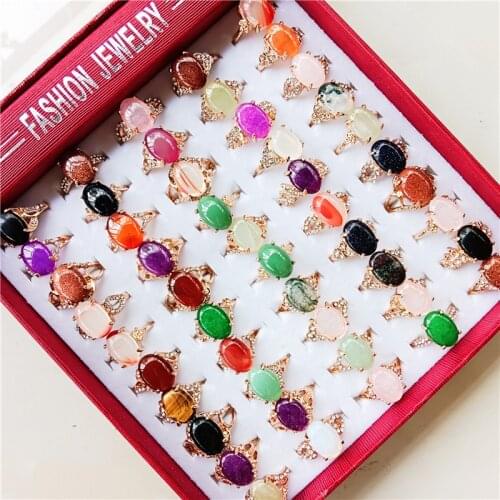 20pcs/lot Fashion Multicolor Natural Stone Rings Jewelry For Women Mix Style Party Gifts Wholesale