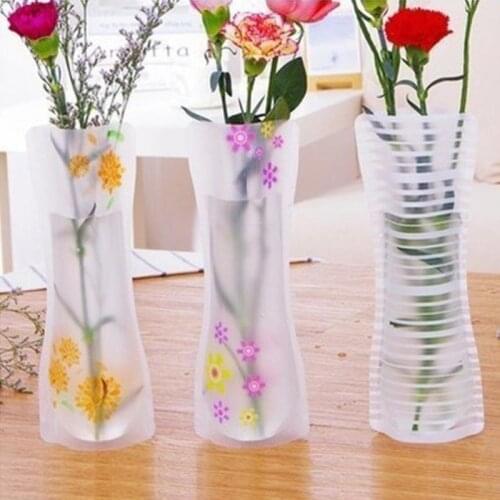 3Pcs Portable Eco-friendly Flower Cute Foldable Vase Wedding Office Home Decoration Random PVC Plastic Flower Vase