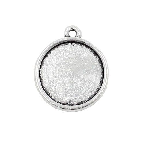 50pcs/lot Alloy Antique Silver Cameo/Glass/Cabochon Frame bezel Settings, Double side Charm with Single Ring fit 18mm K04005