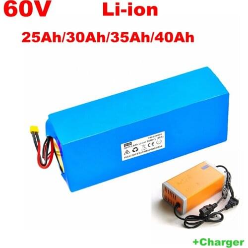60V 25AH/30Ah/35Ah/40Ah Li-ion electric bike battery with BMS build-in for 2500W scooter motorcycle +2A charger