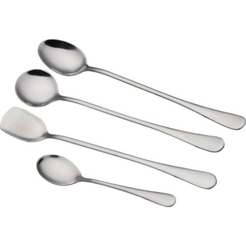 Nordic Simple Stainless Steel Coffee Tea Slender Spoon Kitchen Tool Wooden Spice Spoon Tableware Cooking Tool