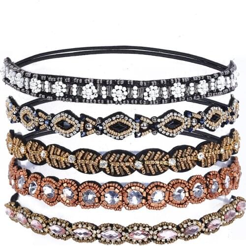 European Rhinestone Beaded Handmade Elastic Hair Band For Women Non-slip Gemstone Headdress Ladies Girls Wedding Headband Bridal