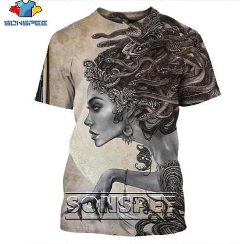 SONSPEE Mythology Sexy Medusa Shirt 3D Printing Mens and Womens Summer Harajuku Funny Mens Oversized T-shirt Kids T-shirt Top