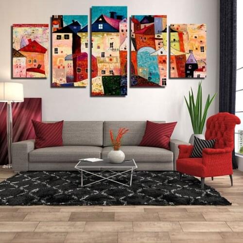 Canvas Decoration Frameless Painting Living Room Five-Piece Painting Oil Painting Color Small House Painting Studio Layout