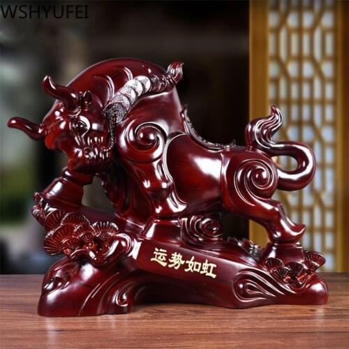 Chinese resin Zodiac Bull Ornament Statue Figurine Miniature Animal Ornament Home Desk Decor Lucky Bull statues Ornament
