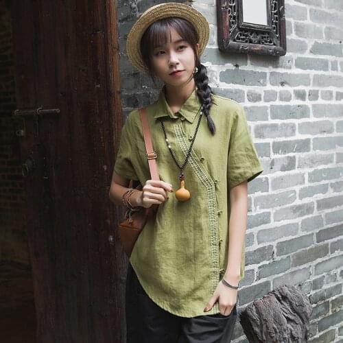 Flax shirt womens cotton linen blouse loose irregular light Chinese womens literary retro spring and summer leisure long shor