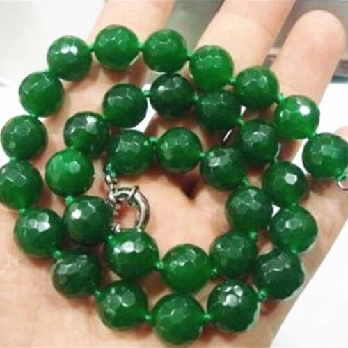 Fashion 10mm lovely faceted round green natural stone chalcedony jades beads diy chain choker necklace jewelry 18inch GE1006
