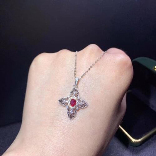 New elegant red ruby pendant of necklace for women silver jewelry good color natural genuine gem girl birthday gift lucky stone