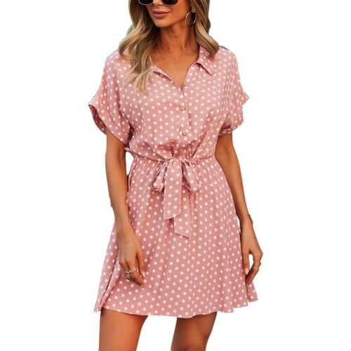 New Ladies Dress Polka Dot Print A-line 5 Colors Women Short Sleeve Elegant Dress for Dating Office Streetweaer