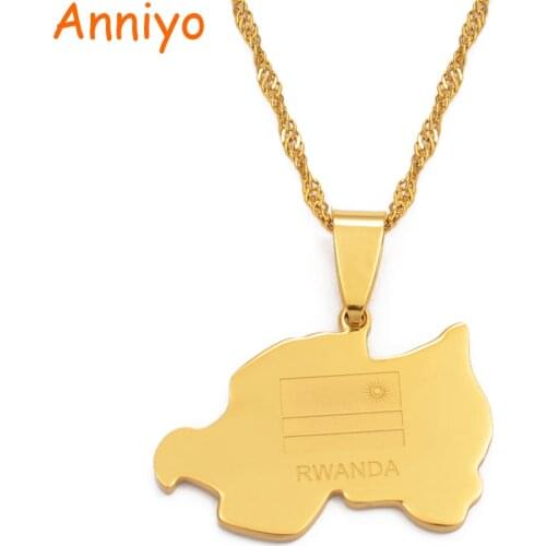 Anniyo Rwanda Country Map Flag Gold Color Charm Pendant Necklace Rwandans Jewelry African Women/Girls #116521