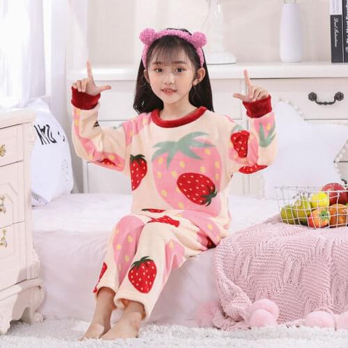 BIG Girl Wear Autumn Winter Long Sleeve Warm Flannel Pajamas Set Cute Print Girl Sleepwear Set Soft Home Clothes Christmas Gift