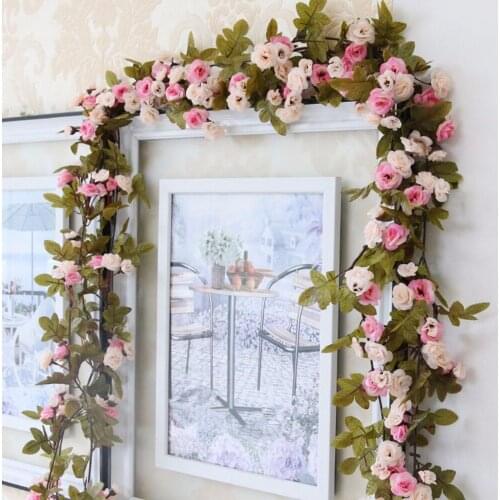 230cm/ 91in Silk Rose Wedding Ivy with Hanging Garland Artificial Decorations Flowers Wall Vine Decor Arch Leaves Green