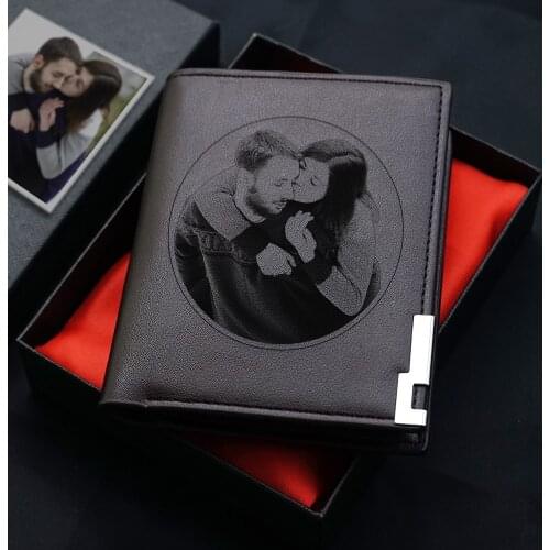 Gift for Men,Mens Wallet Short Purse Leather Wallet,Engraved photo Wallet,Gift for Dad,Boyfriend Gift for Man,Valenti