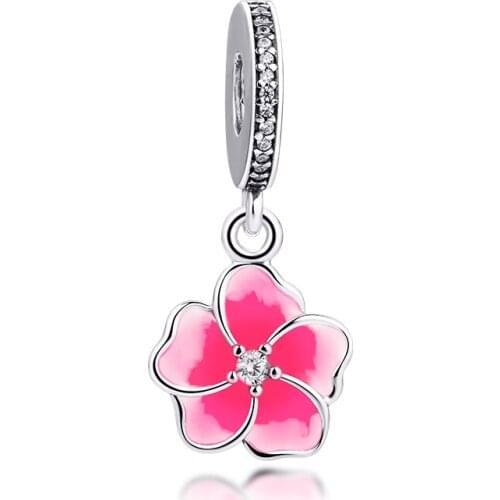 Fits for Pandora Charms Bracelets Poetic Blooms Beads with Pale Pink Enamel 100% 925 Sterling Silver Jewelry Free Shipping
