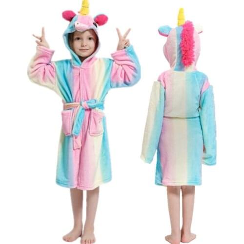 Christmas Children Bathrobes Kids Star Rainbow Hooded Bath Robe Animal For Boys Girls Pajamas Nightgown Kids Sleepwear