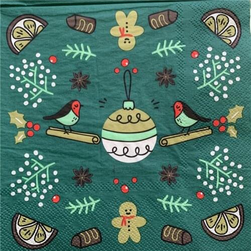 Napkins tissue vintage green handerchief decoupage craft ball bird gingerbread wedding christmas birthday party cafe home decor