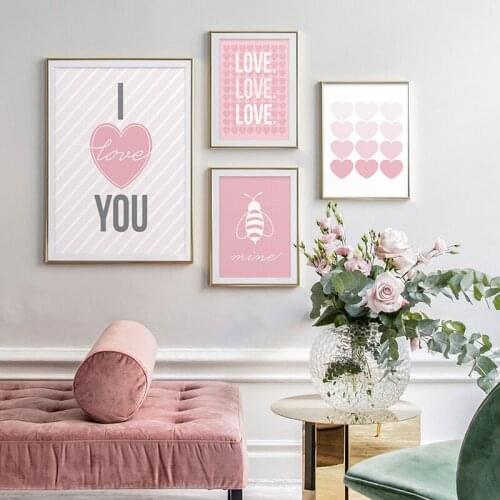 Nordic Pink Valentines Day Poster Love Print Simple Wall Art Decorative Picture Canvas Painting for Living Room Home Decoration