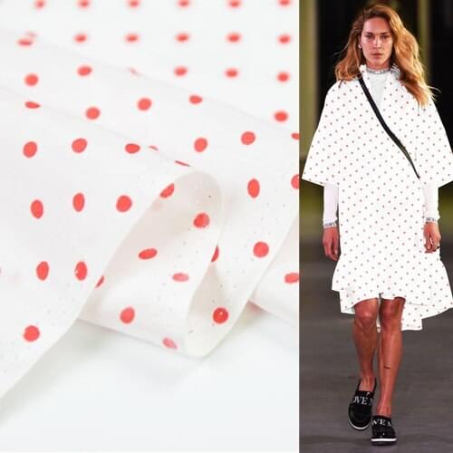 Red polka dot print silk blending cotton fabric silk cotton twill fabric 14momme 140cm width,SCT319