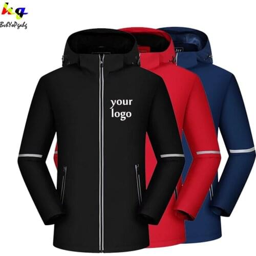 Custom logo outdoor jacket men and women plush reflective windbreaker jacket printed logo picture text outdoor work jacket