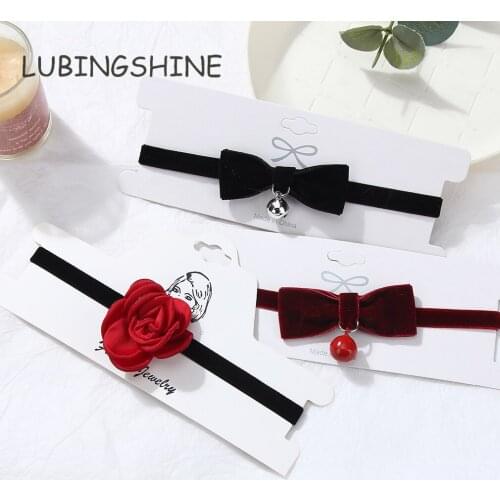 Korea Bowknot Rose Flower Charms Chian Necklace Choker for Women Girl Harajuku Collars Flannel Lace Jewelry 2021