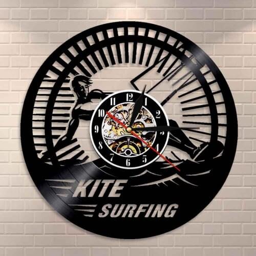 Vintage Vinyl Record Wall Clock Kite Surfing Wall Clock Home Decor Modern Design Kite boarding Wall Art Kite Surfers Gift Ideas