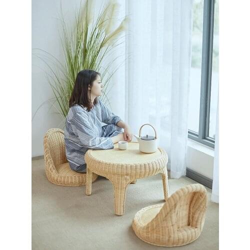 Japanese Rattan Floor Chair Coffee Tea Table Set Living Room Manual Bedroom Balcony Futon Tatami Recliner Chair Lounge Sofa