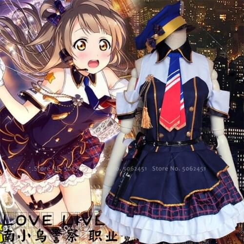 Japanese Anime Lovelive Girls Police Work Uniform Kotori Minami Wig Hair Party Stage Cosplay Costume Princess Dress Belt Tie Hat