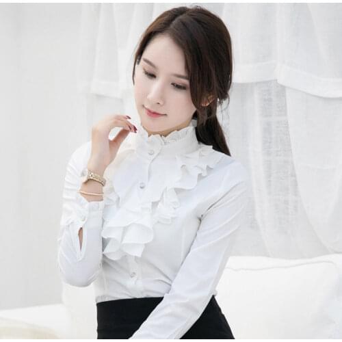 Women Blouse Spring Autumn Lotus Leaf St Collar Long Sleeve Chiffon Lace Shirt Blusas Ropa De Mujer