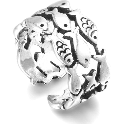 Hot New Fashion Animal Silver Color Jewelry Cute Fish Creative Personality Retro Adjustable Ring For Women Christmas Gifts