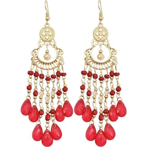 ZV European and American Trendy Bohemia Beads Summer Holiday Long Tassel Earrings For Women Water Drop Dangle