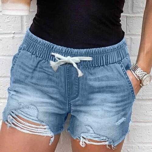 2021 Womens New Fashion Simple Jeans High Quality High Waist Denim Shorts Blue Jeans Ripped Casual Pants Calça Jeans Feminina
