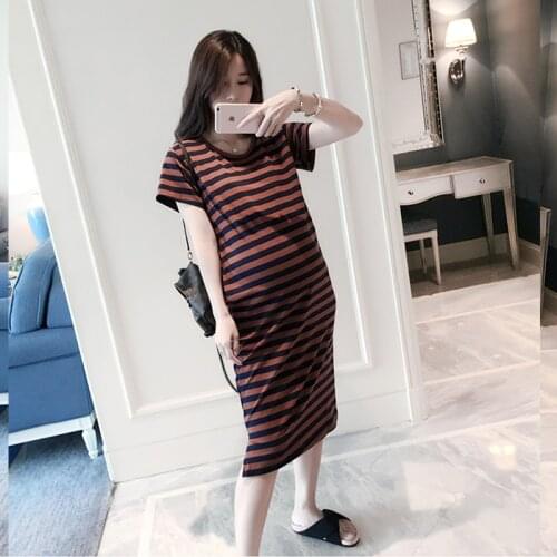 2021 Women Maternity Striped Long Dresses Short Sleeve Autumn Spring Pregnant Female Casual Clothes Pregnancy Dresses Tops Tops