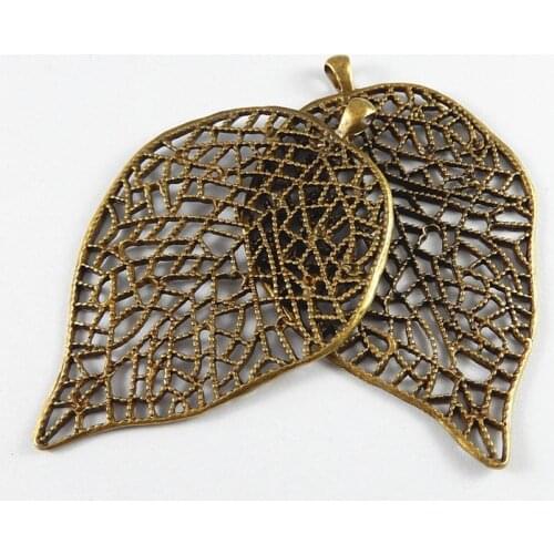 Julie Wang 3PCS Antique Bronze Charms Simulate Fall Hollow Leaves Suspension Pendants Jewelry Necklace Bracelet Accessory